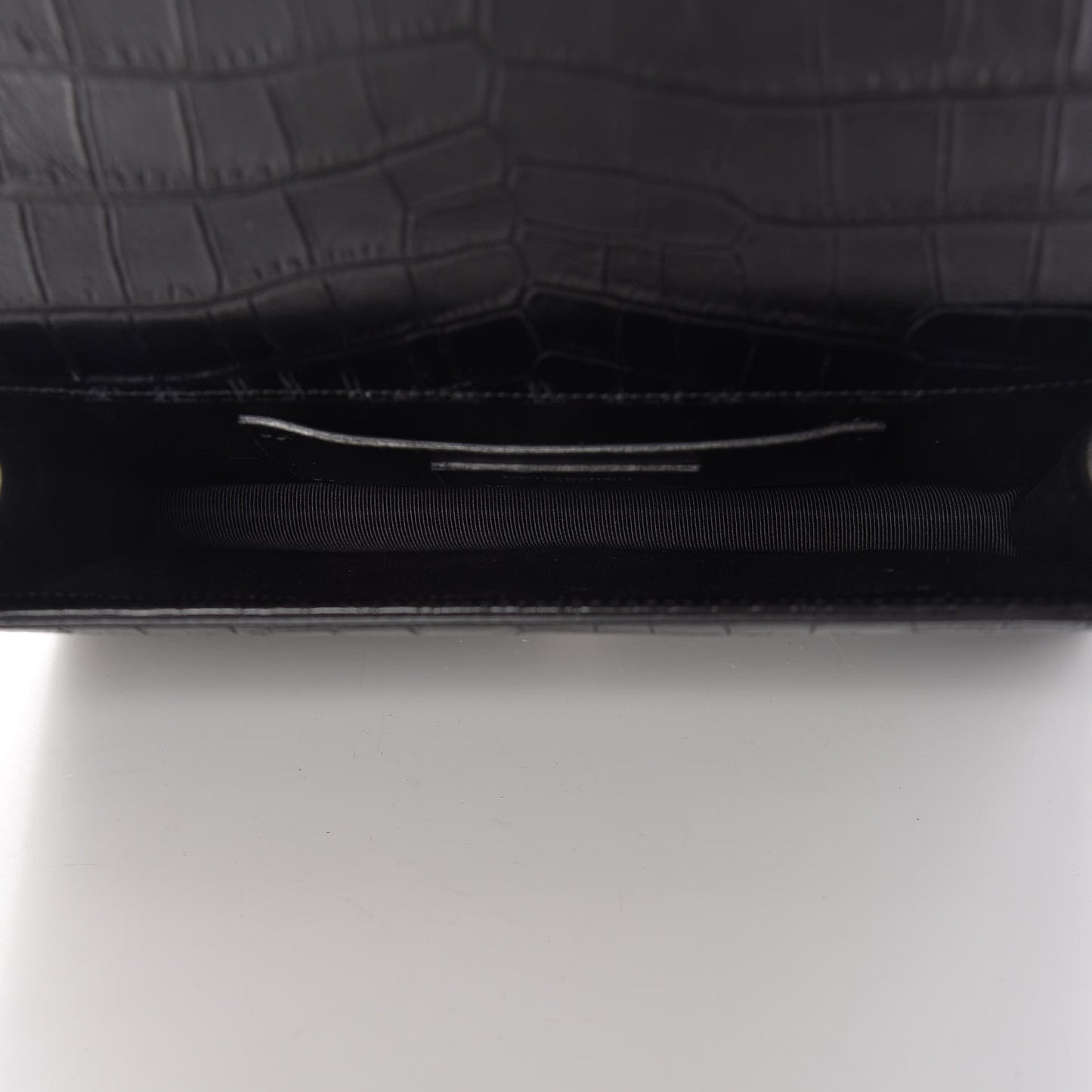 Calfskin Crocodile Embossed Classic Kate Monogram Clutch Black