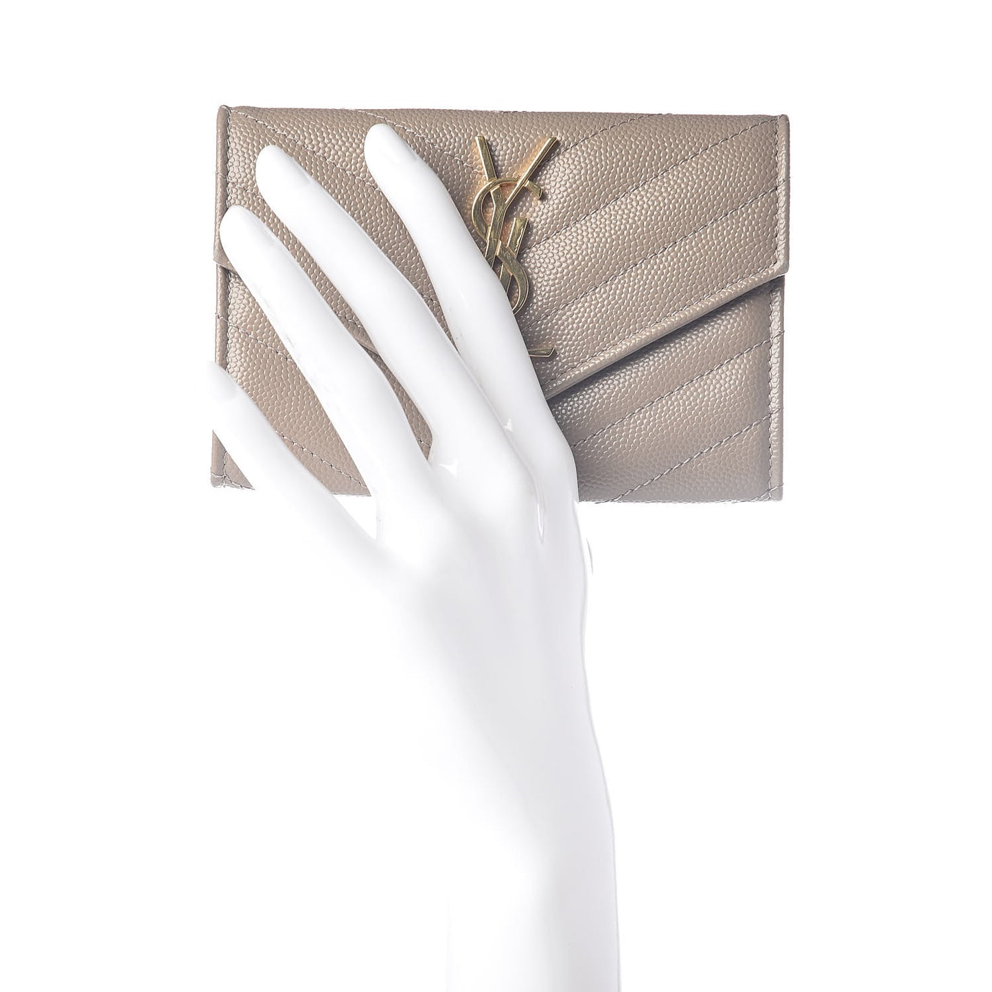Grain De Poudre Matelasse Chevron Small Monogram Envelope Wallet Dark Beige