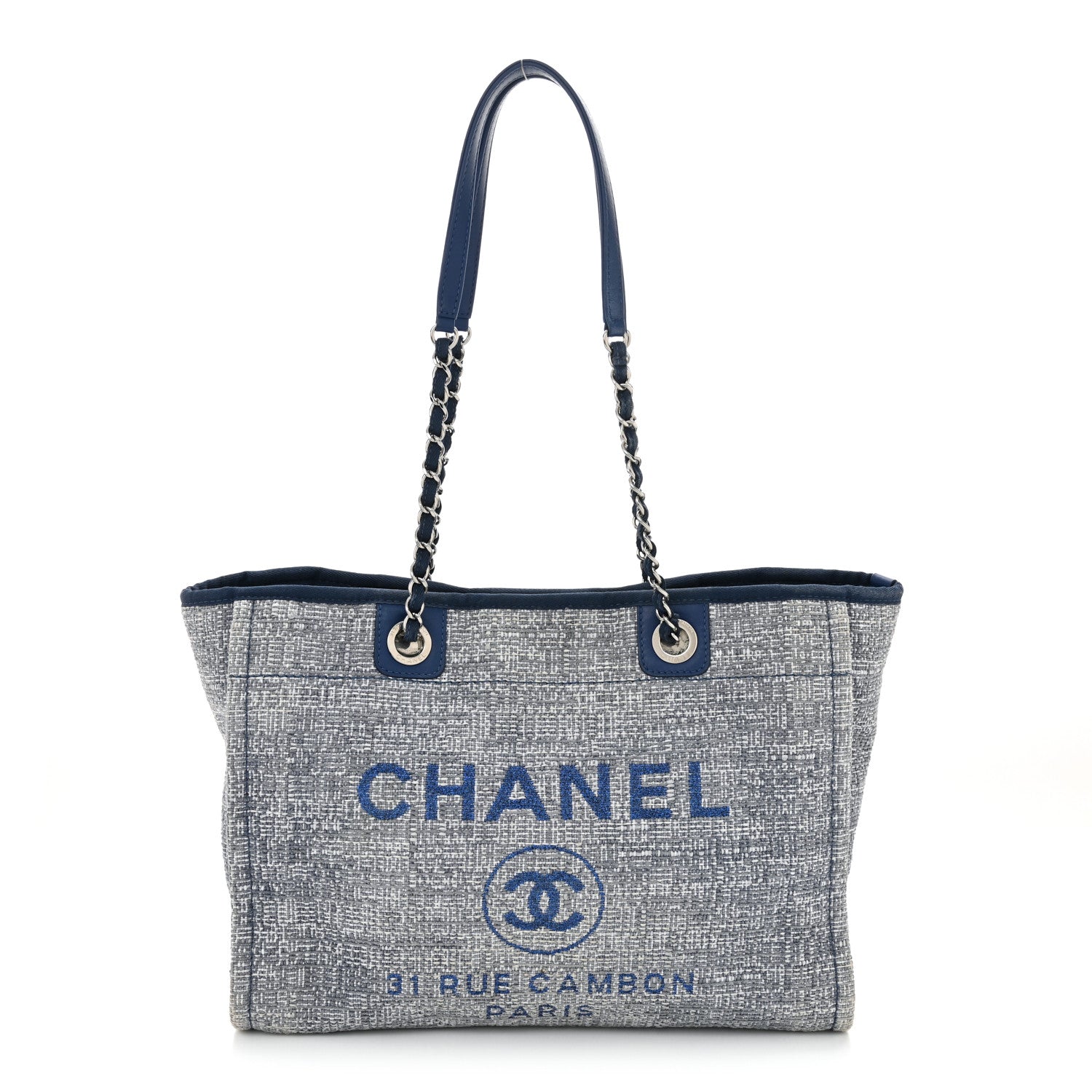 Chanel Woven Straw Raffia Small Deauville Tote Blue 1 of 14