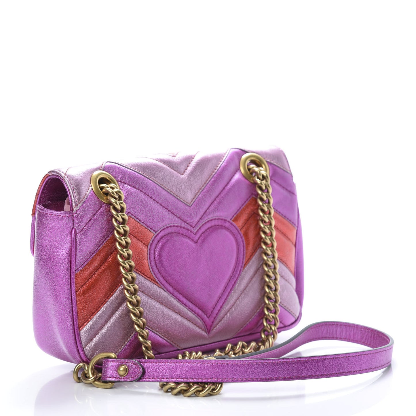 Metallic Calfskin Matelasse Mini GG Marmont Shoulder Bag Fuchsia