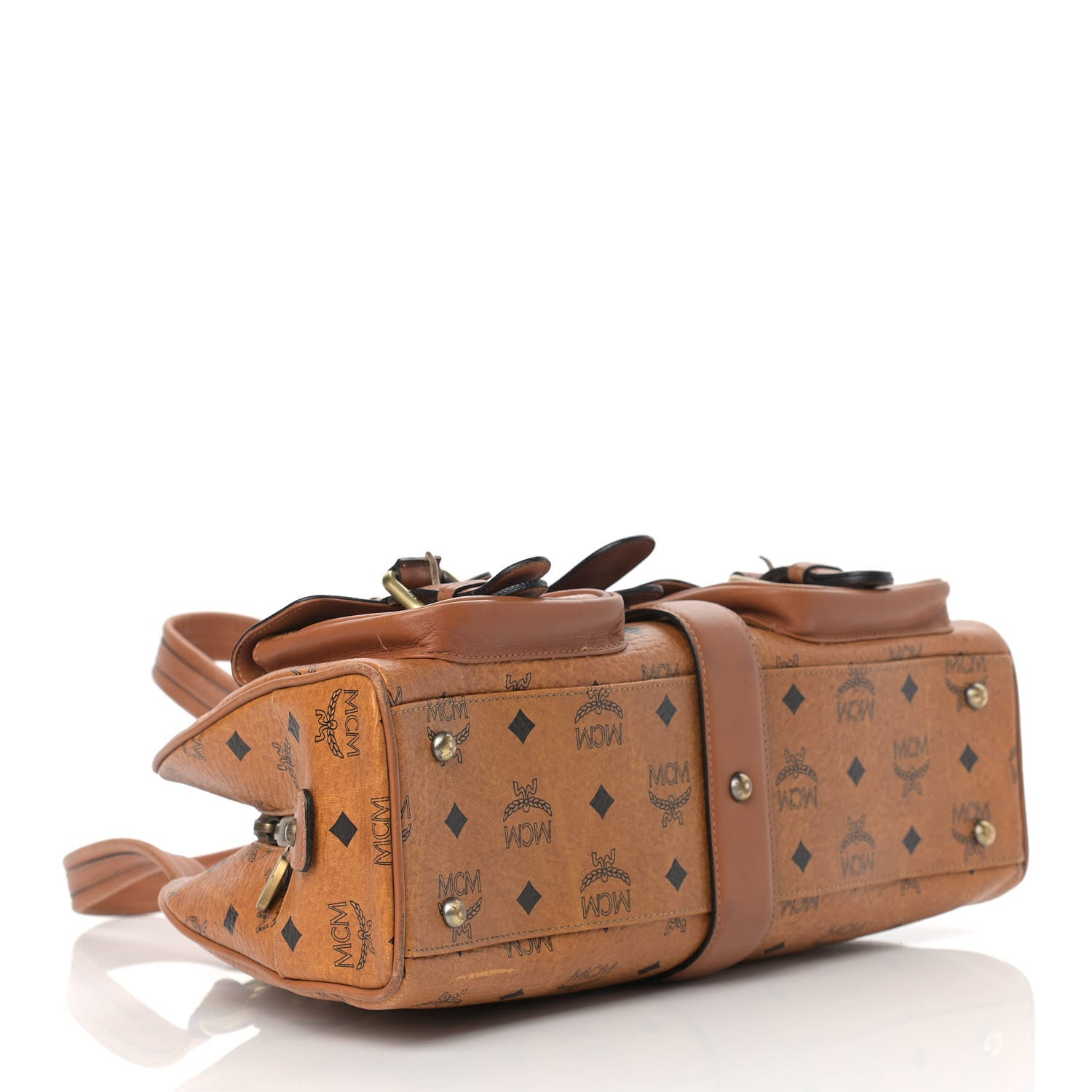 MCM Visetos Pocket Satchel Cognac 4 of 13