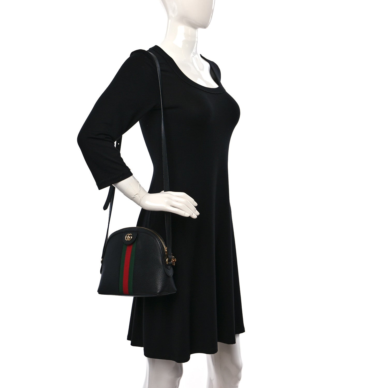 Gucci Calfskin GG Web Small Ophidia Dome Shoulder Bag Black 2 of 12
