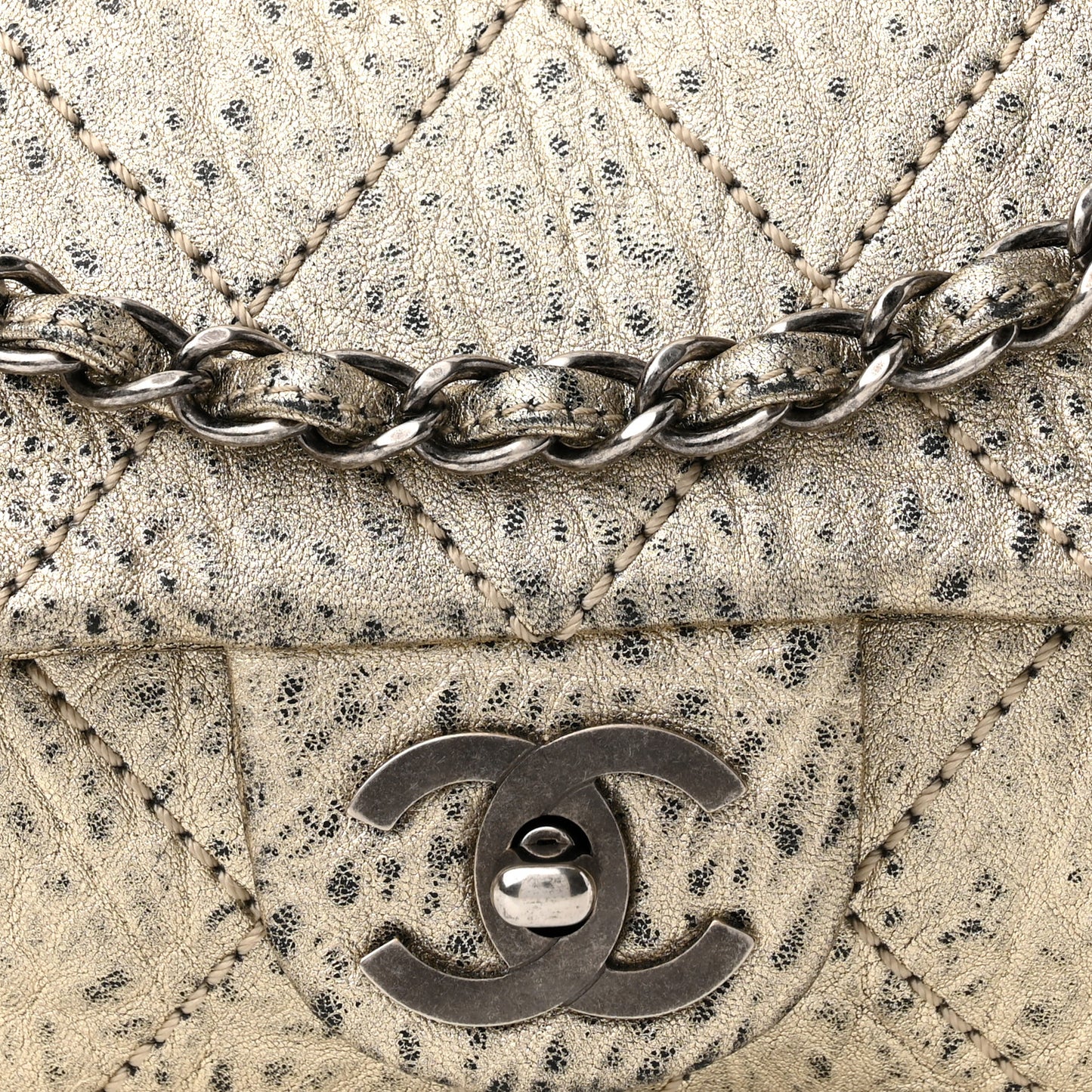 Distressed Metallic Lambskin Quilted Le Marais Ligne Flap Gold