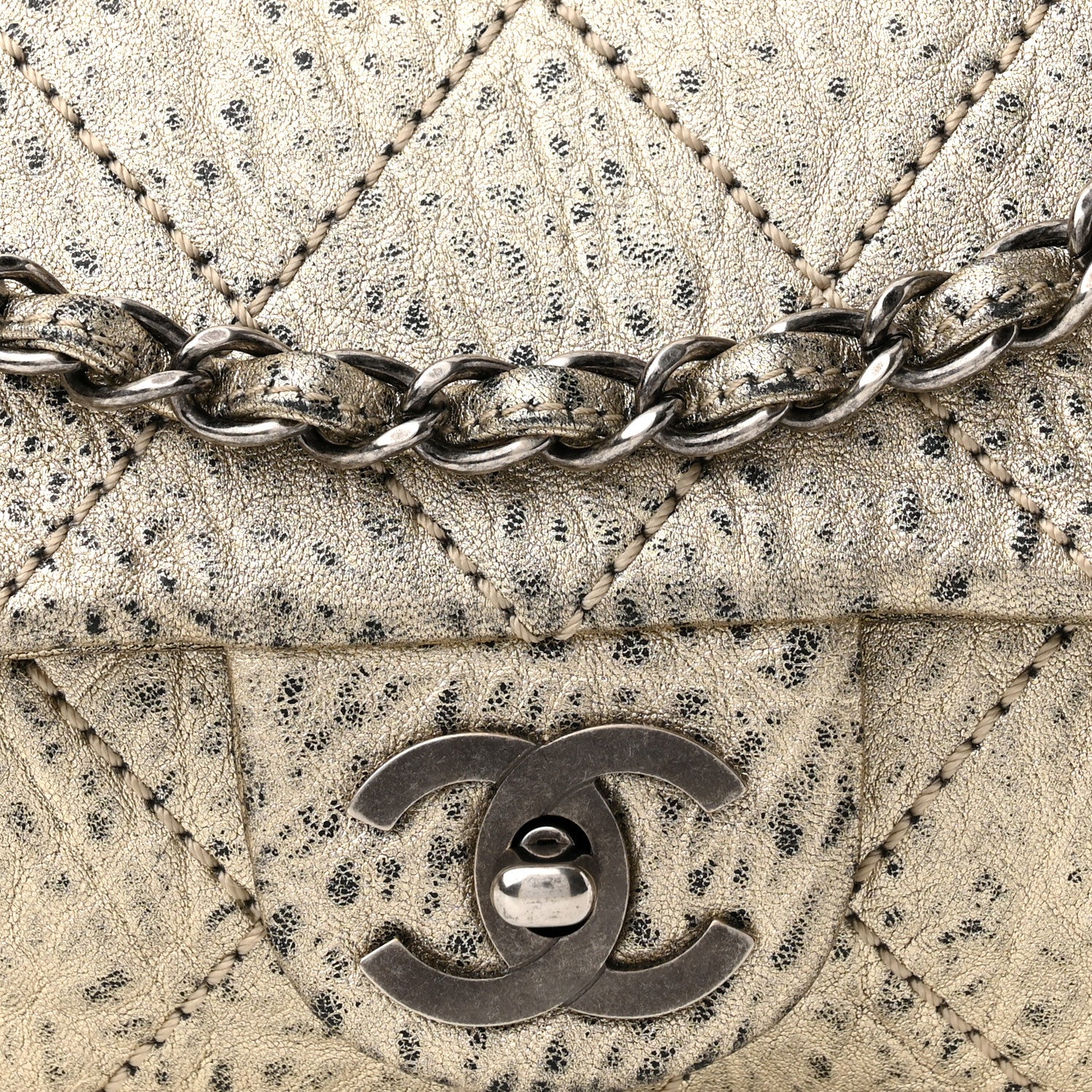 Chanel Distressed Metallic Lambskin Quilted Le Marais Ligne Flap Gold 7 of 9
