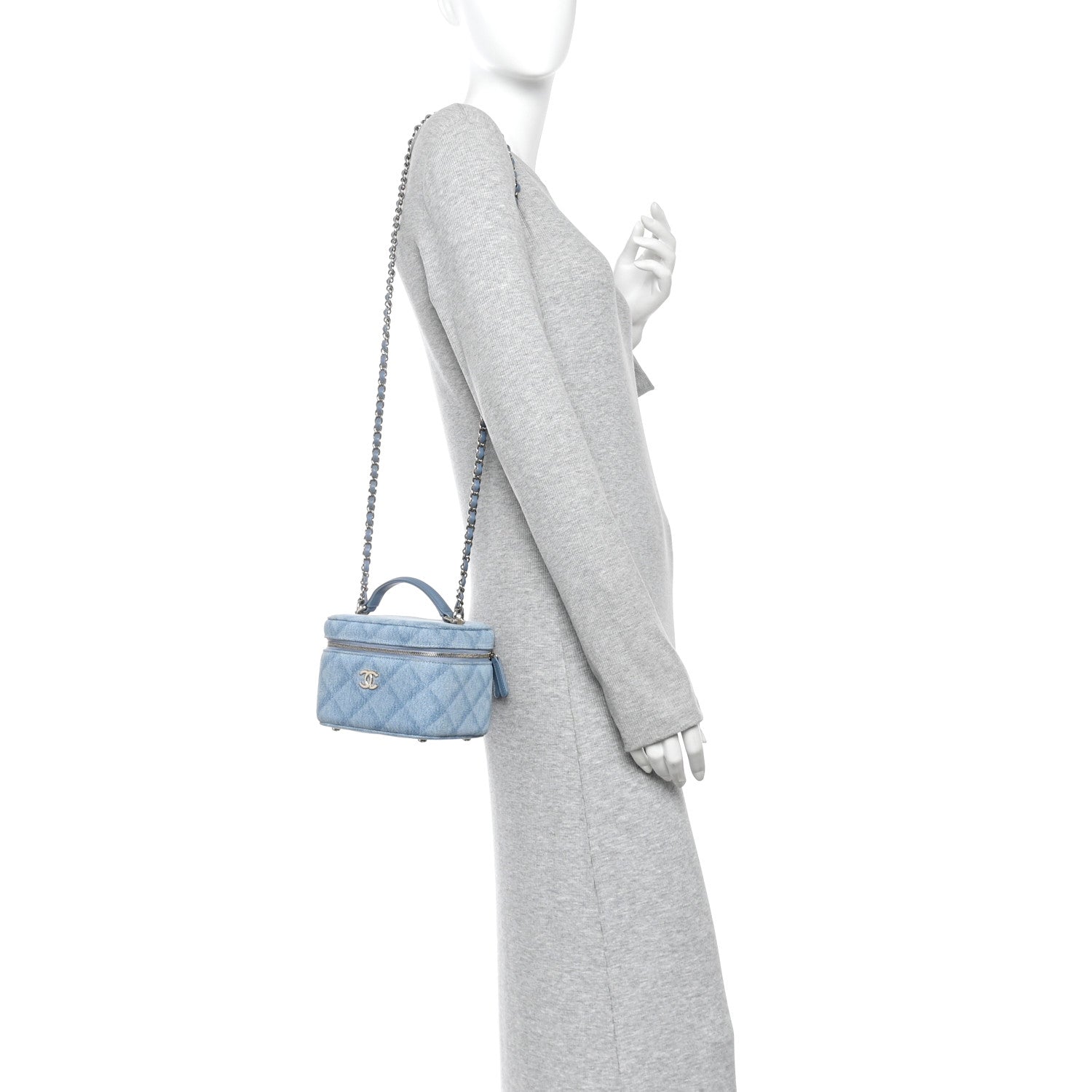 Chanel Denim Quilted Small CC Vanity Case Blue 2 of 10