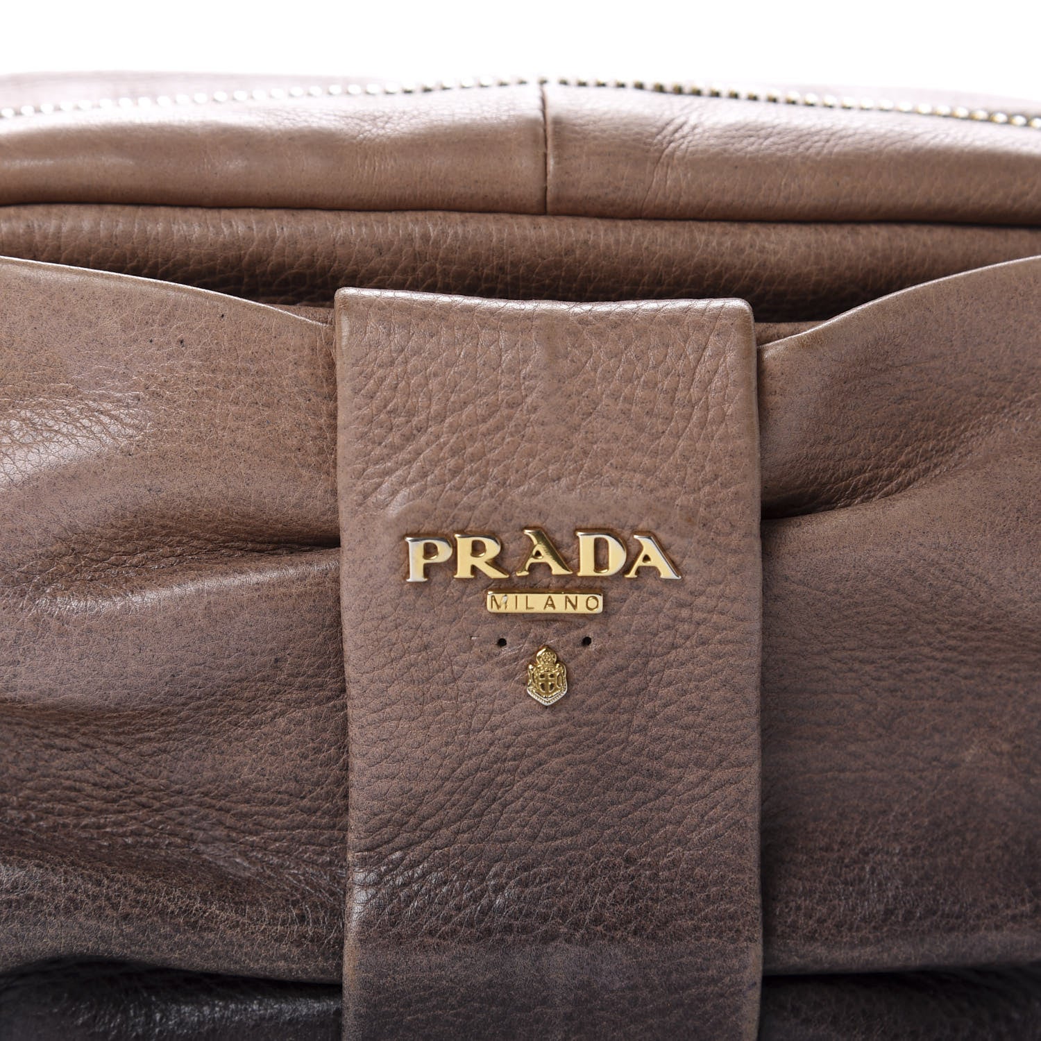 Prada Glace Calfskin Zippers Bow Clutch Ardesia Nudo 12 of 12