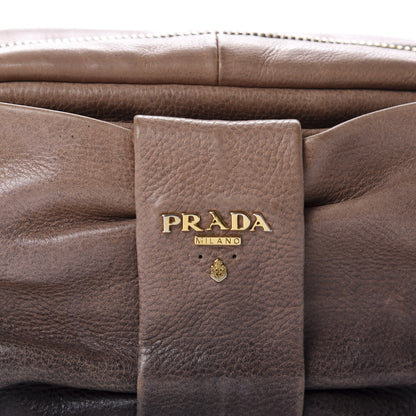 Prada Glace Calfskin Zippers Bow Clutch Ardesia Nudo 12 of 12
