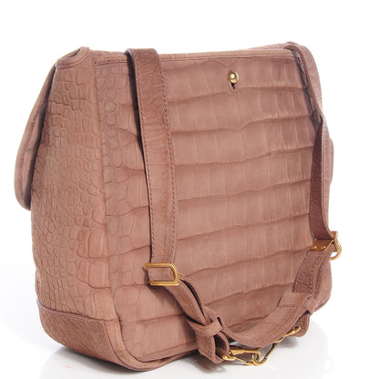 Saint Laurent Crocodile Embossed Nubuck Besace Shoulder Bag Rose 3 of 10