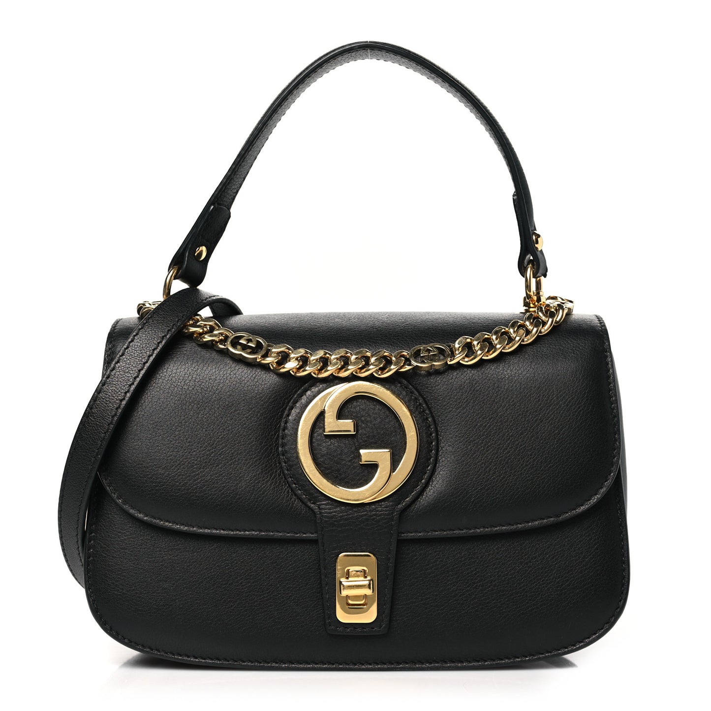 Roxy Calfskin Small Blondie Top Handle Shoulder Flap Bag Black