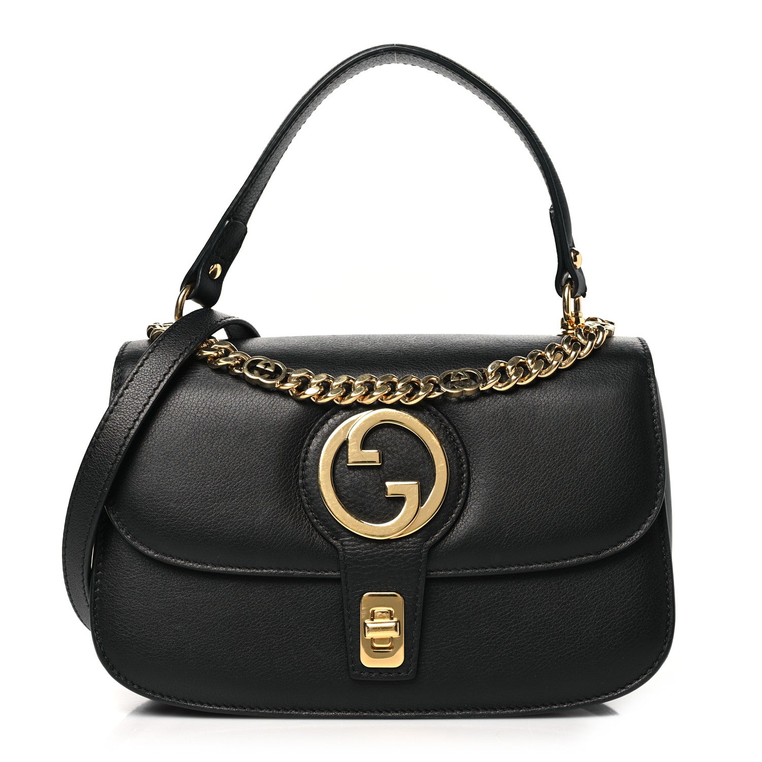 Gucci Roxy Calfskin Small Blondie Top Handle Shoulder Flap Bag Black 1 of 12