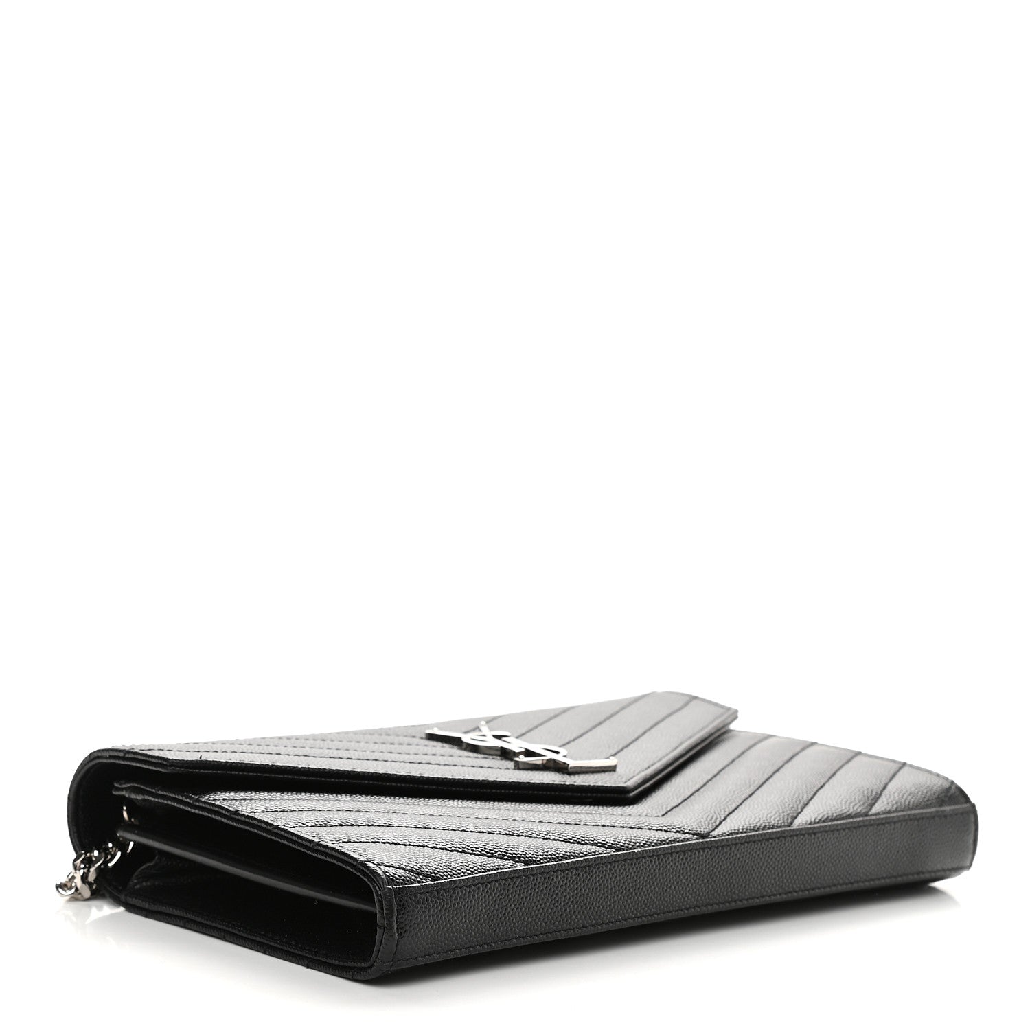 Saint Laurent Grain De Poudre Matelasse Chevron Monogram Chain Wallet Black 4 of 8