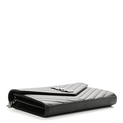 Saint Laurent Grain De Poudre Matelasse Chevron Monogram Chain Wallet Black 4 of 8