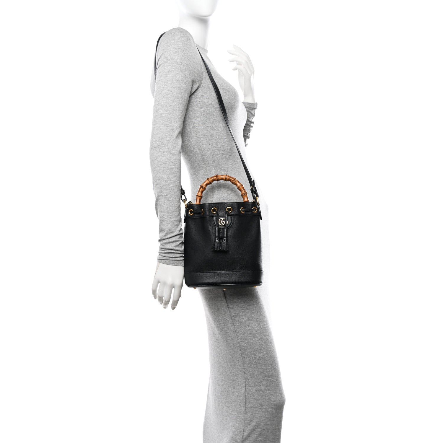 Gucci Softy Wonka Textured Dollar Calfskin Mini Diana Bucket Bag Black 2 of 12