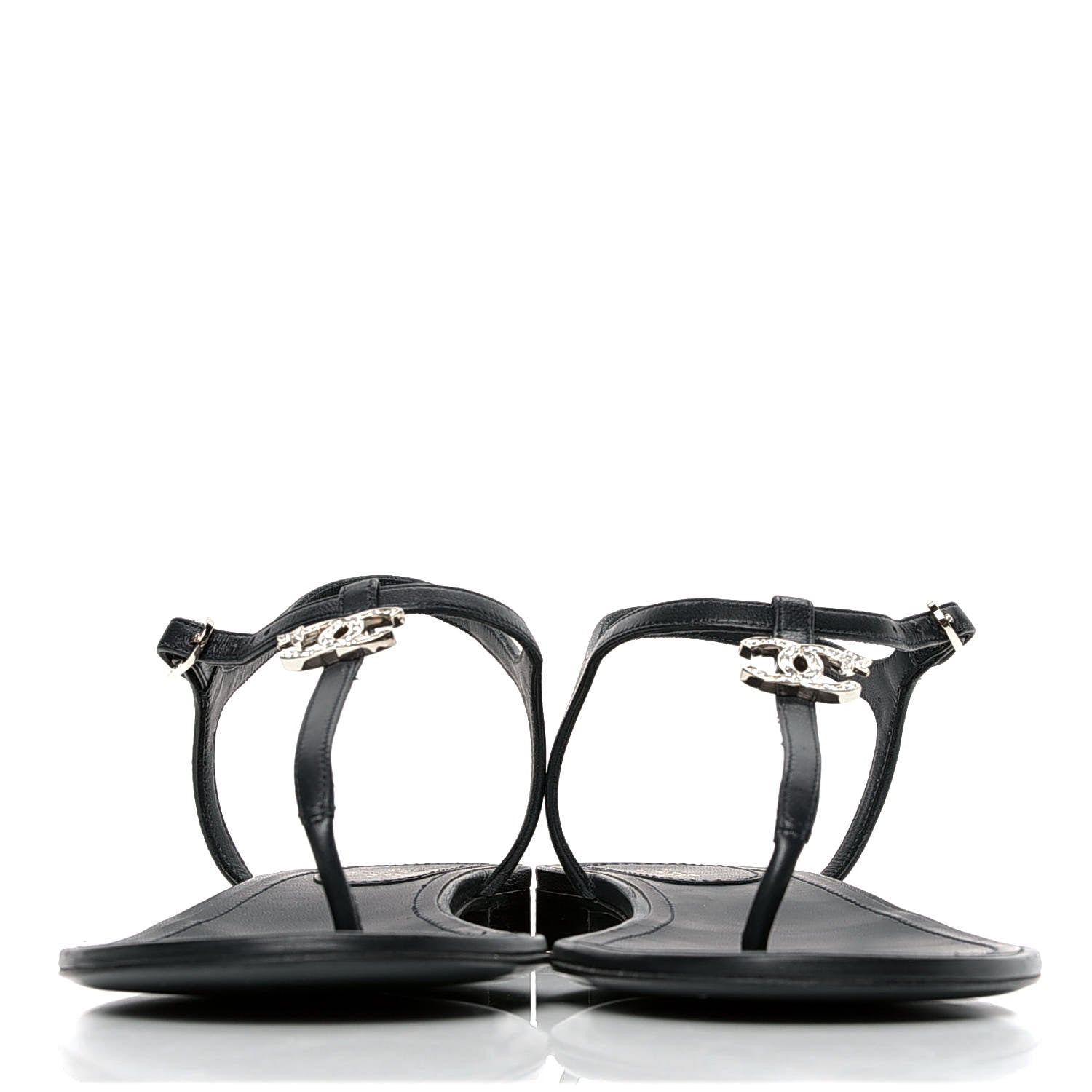 Chanel Lambskin Crystal CC Thong Sandals 41 Navy Blue 2 of 5