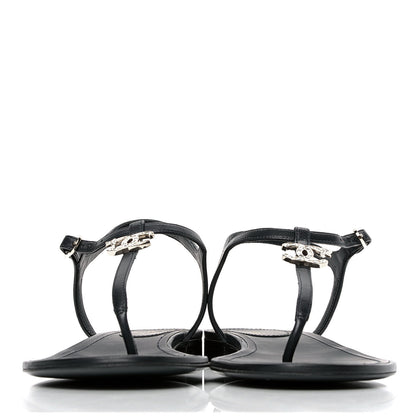 Chanel Lambskin Crystal CC Thong Sandals 41 Navy Blue 2 of 5