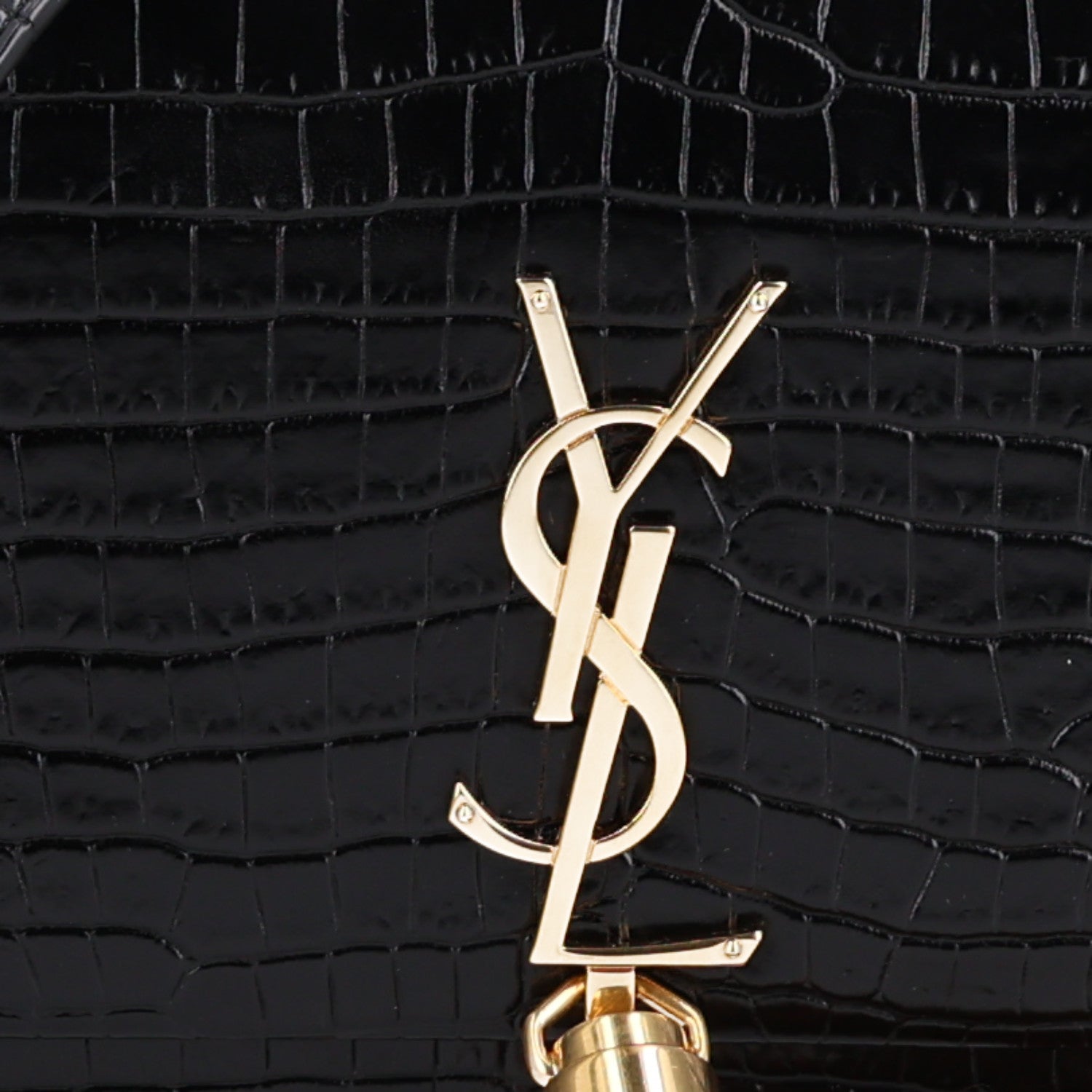 Saint Laurent Calfskin Crocodile Embossed Kate Monogram Tassel Chain Wallet Black 8 of 10