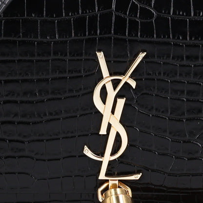 Saint Laurent Calfskin Crocodile Embossed Kate Monogram Tassel Chain Wallet Black 8 of 10