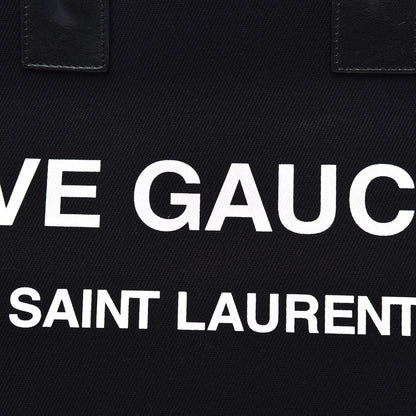 Saint Laurent Linen Calfskin Rive Gauche Tote Black 7 of 9