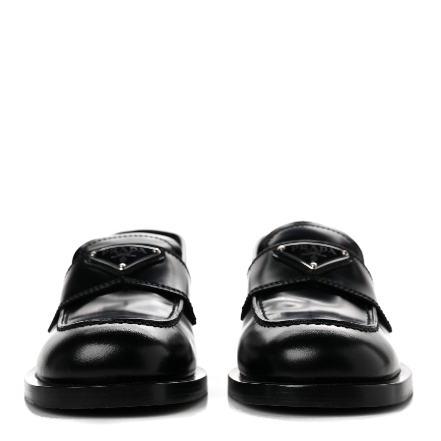 Prada Spazzolato Metal Triangle Logo 20mm Loafers 36 Black 2 of 10