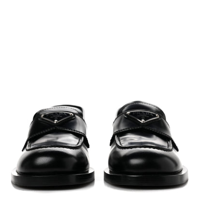 Prada Spazzolato Metal Triangle Logo 20mm Loafers 36 Black 2 of 10