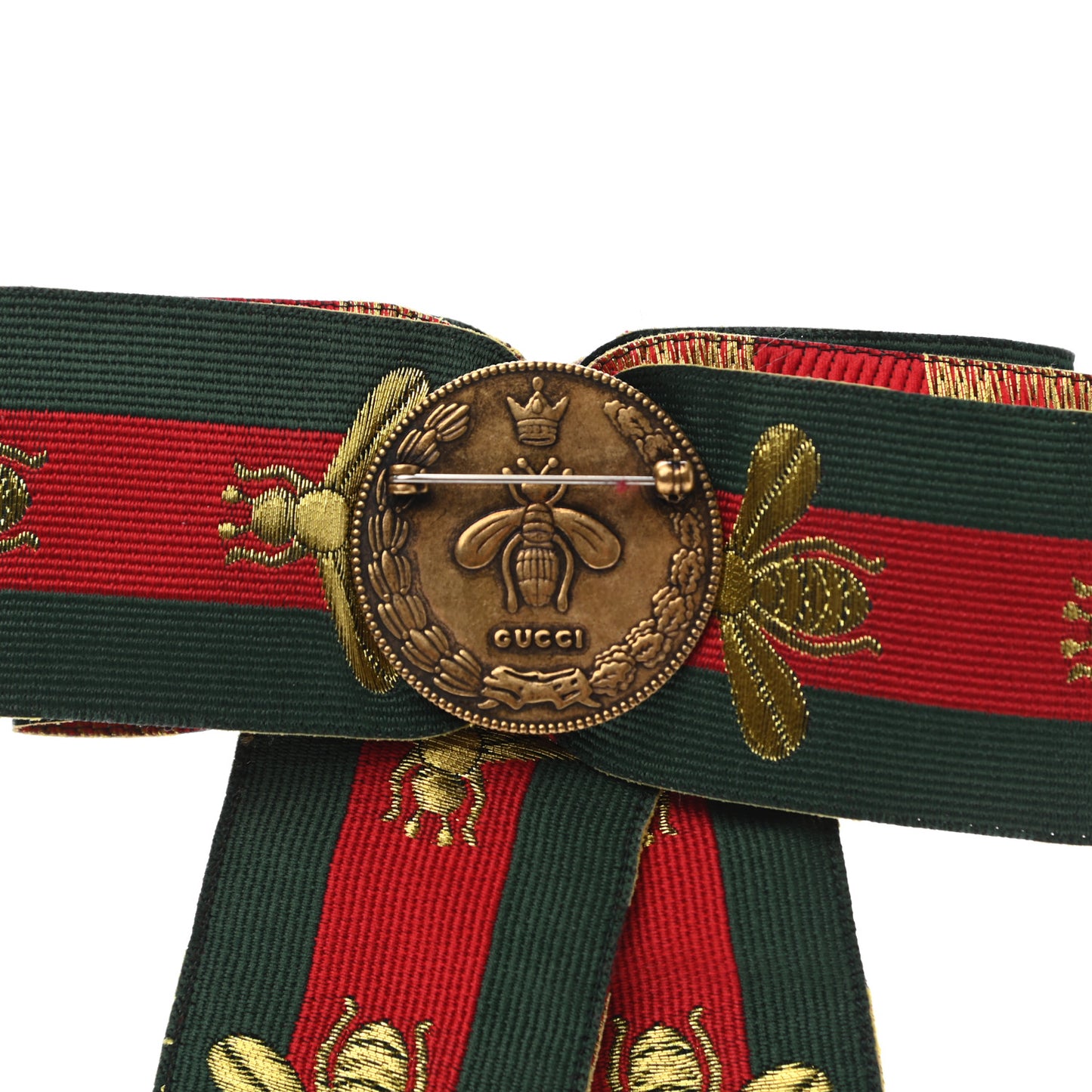 Ribbon Web Bow Bee Pearl Brooch Red Green