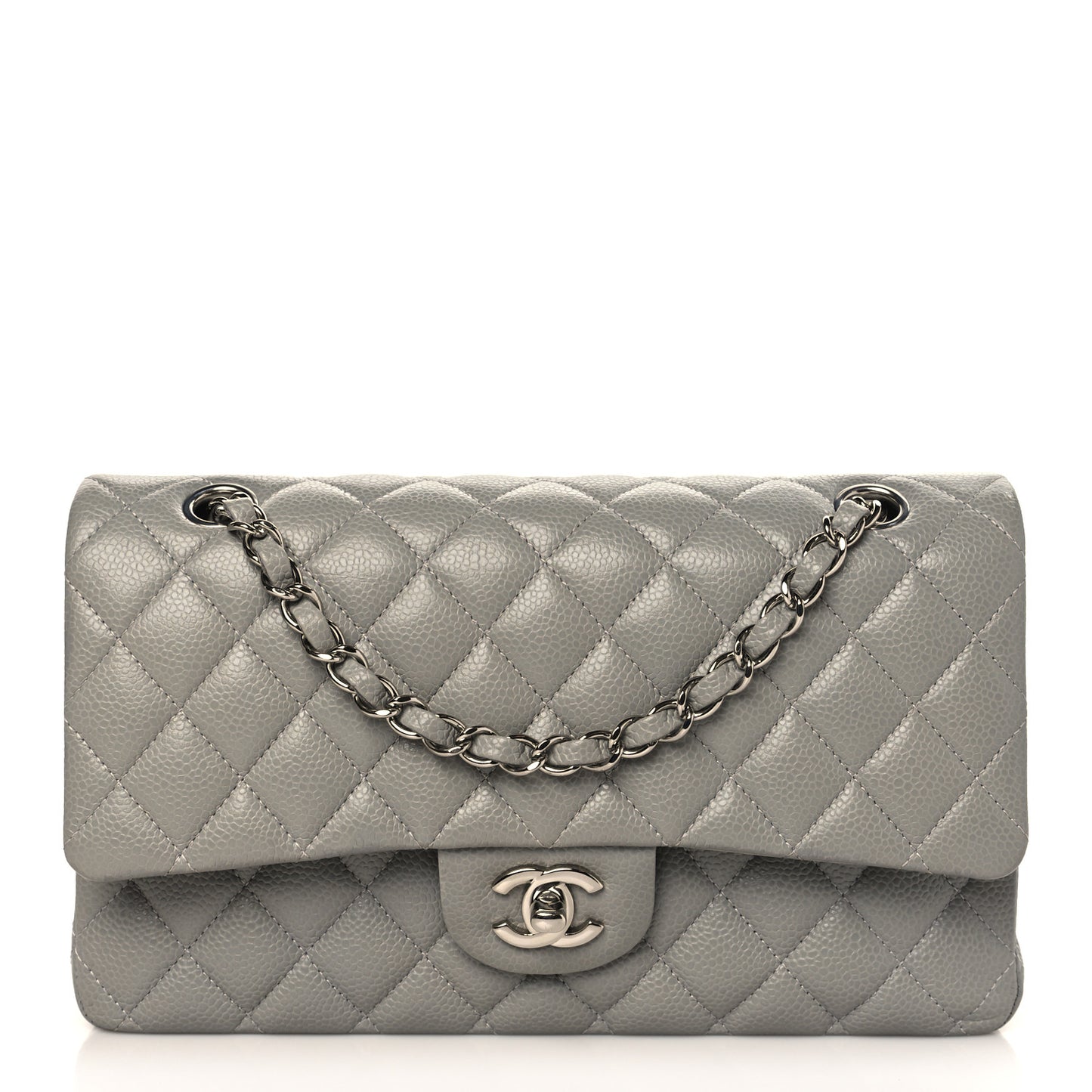 Caviar Quilted Medium Double Flap Grey