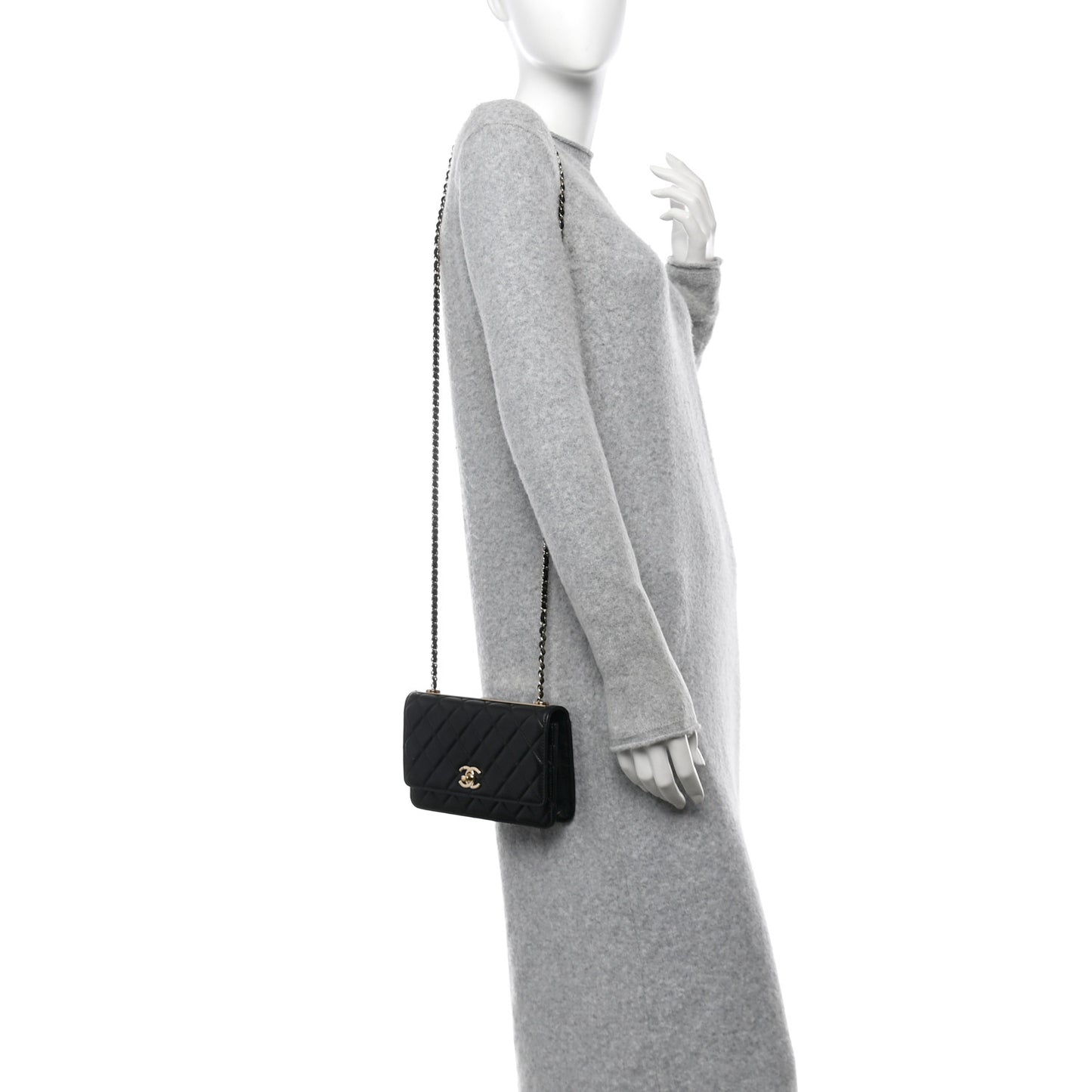 Lambskin Quilted Trendy CC Wallet On Chain WOC Black