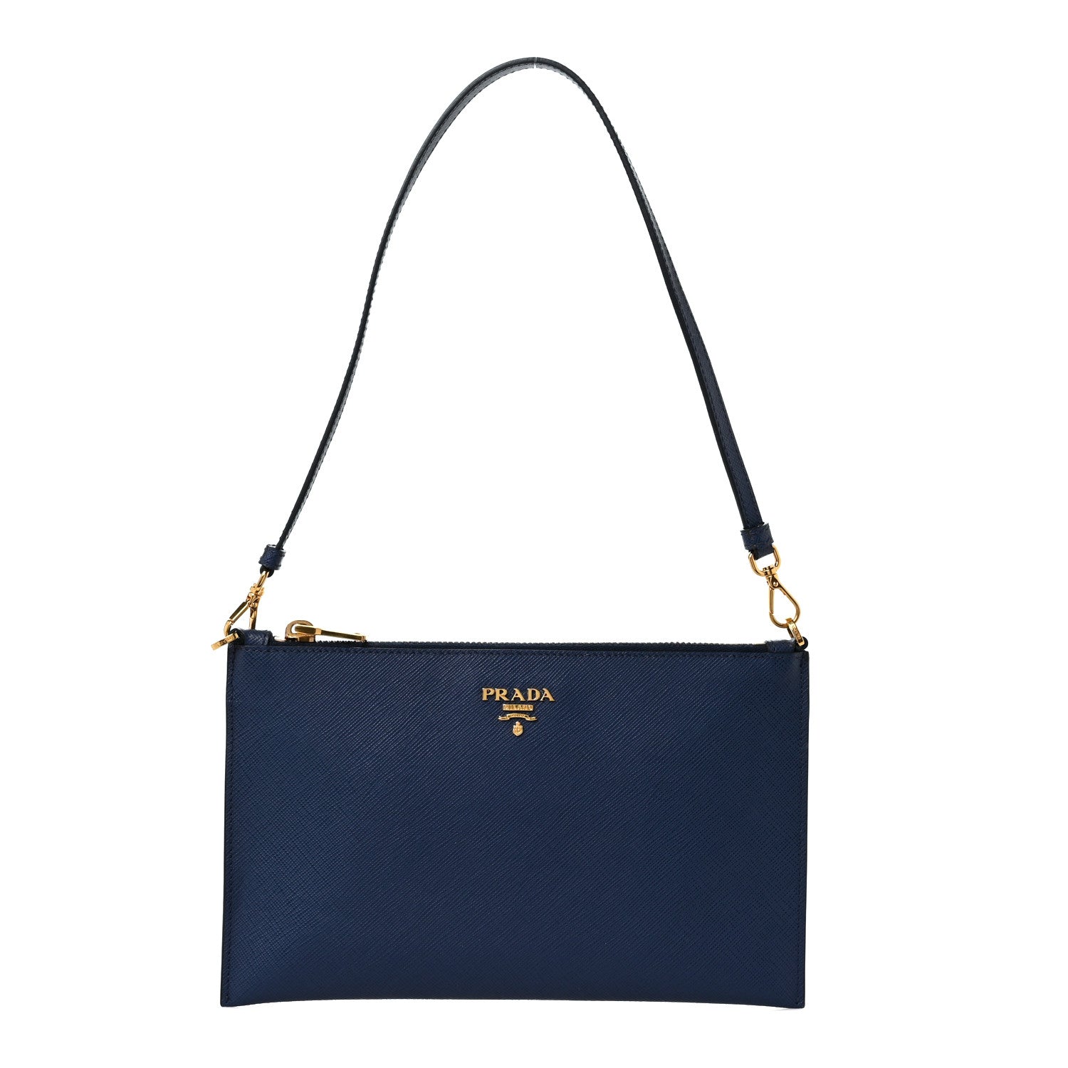 Prada Saffiano Small Flat Pouch Bluette 1 of 7