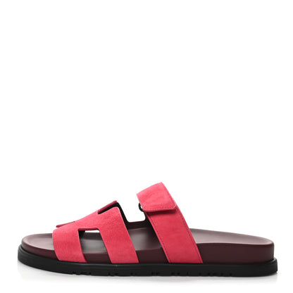 Hermes Suede Goatskin Womens Chypre Sandals 38 Rouge Marsala 1 of 9