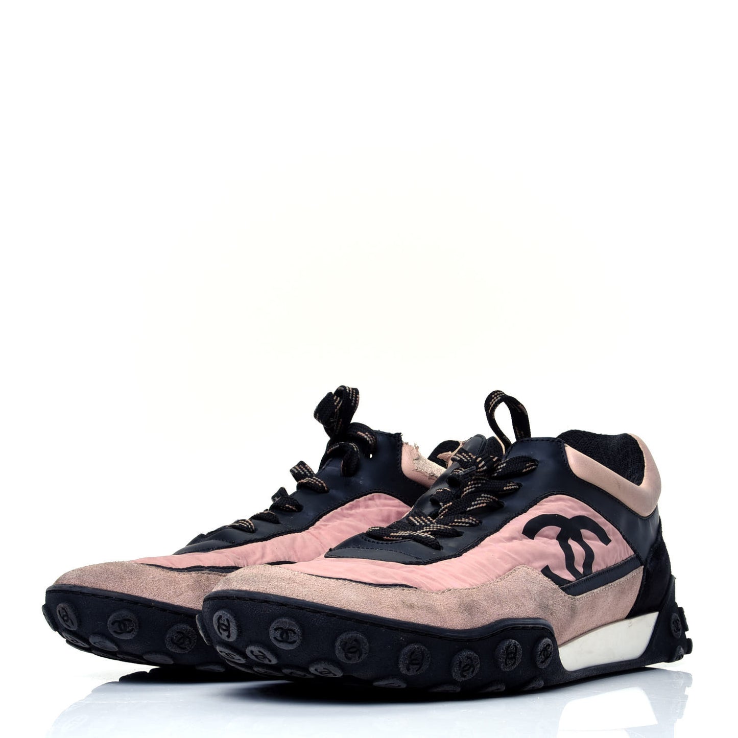 Nylon Calfskin Suede Womens Sneakers 40.5 Pink Black