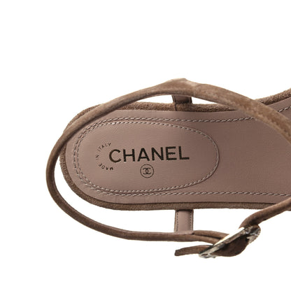 Chanel Suede Calfskin Thong Sandals 35.5 Beige 6 of 7