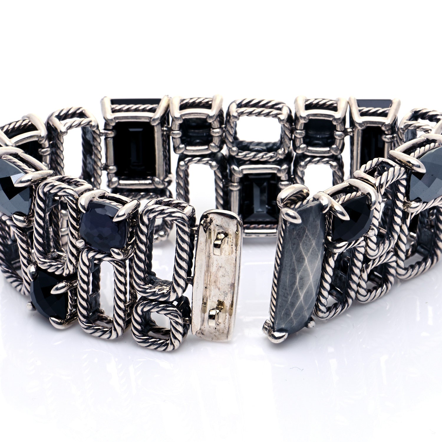 David Yurman Sterling Silver Diamond Black Orchid Hematite Onyx Mosaic Bracelet 6 of 7