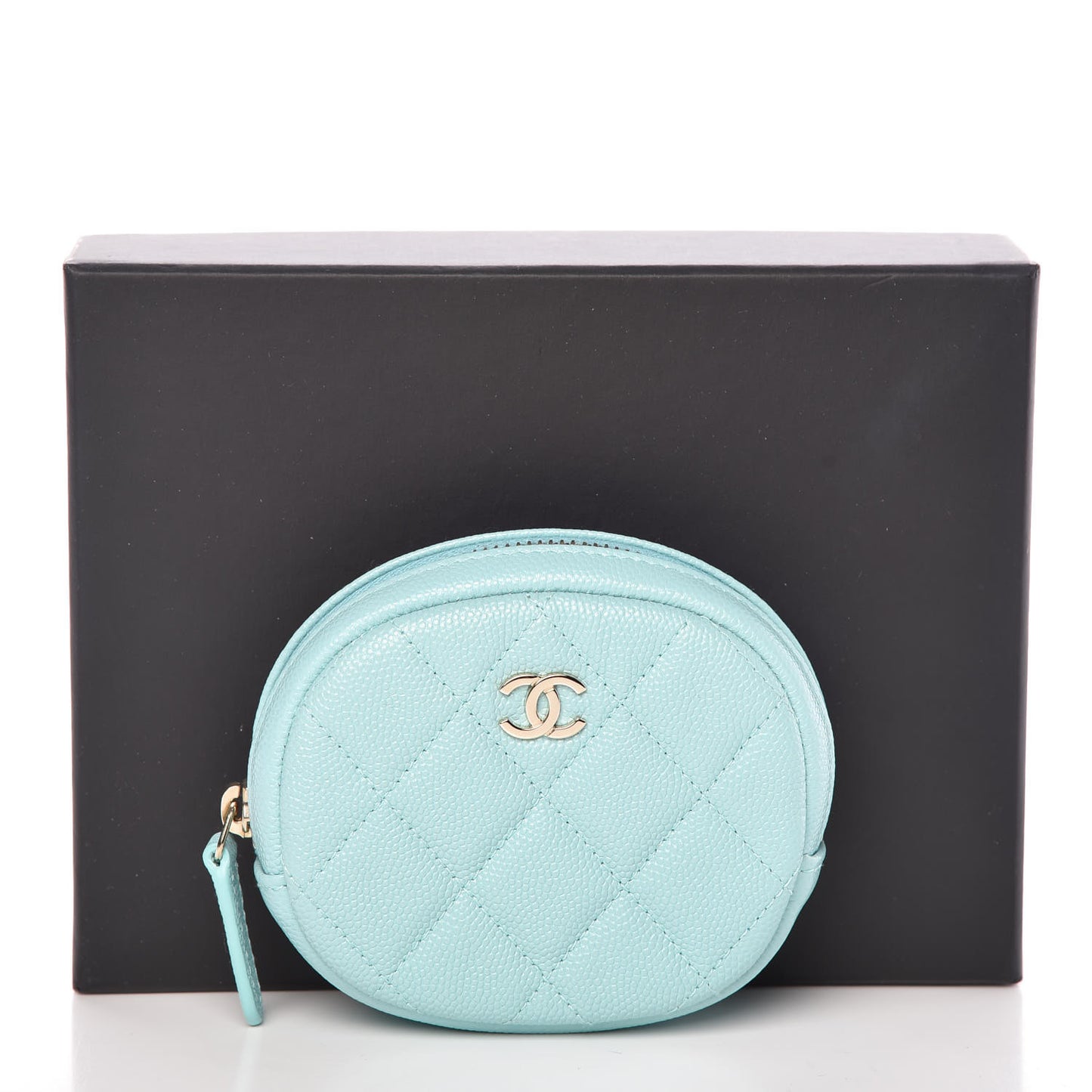 Caviar Quilted Zip Around Classic Coin Purse Light Blue