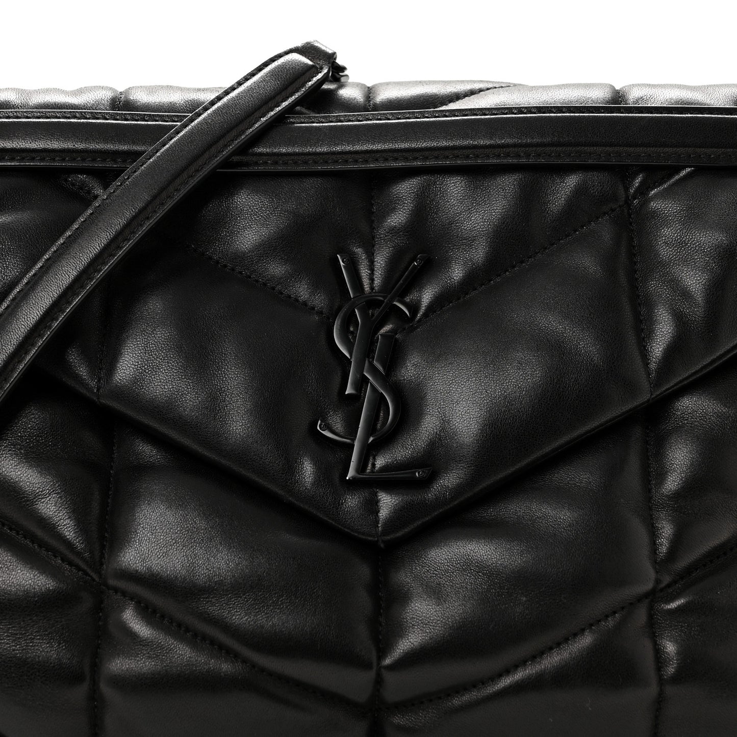 Lambskin Quilted Monogram Monochrome Medium Loulou Puffer Chain Satchel Black