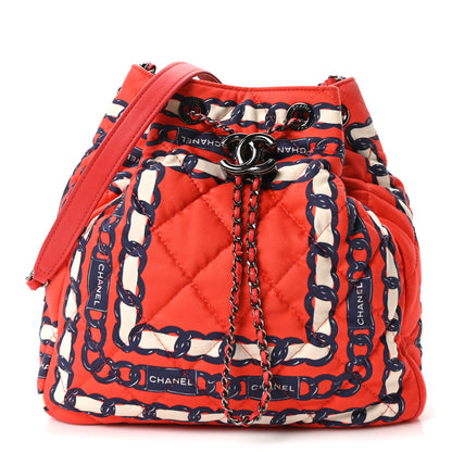 Chanel Silk Quilted Chain Printed Bucket Bag Red 1 of 9