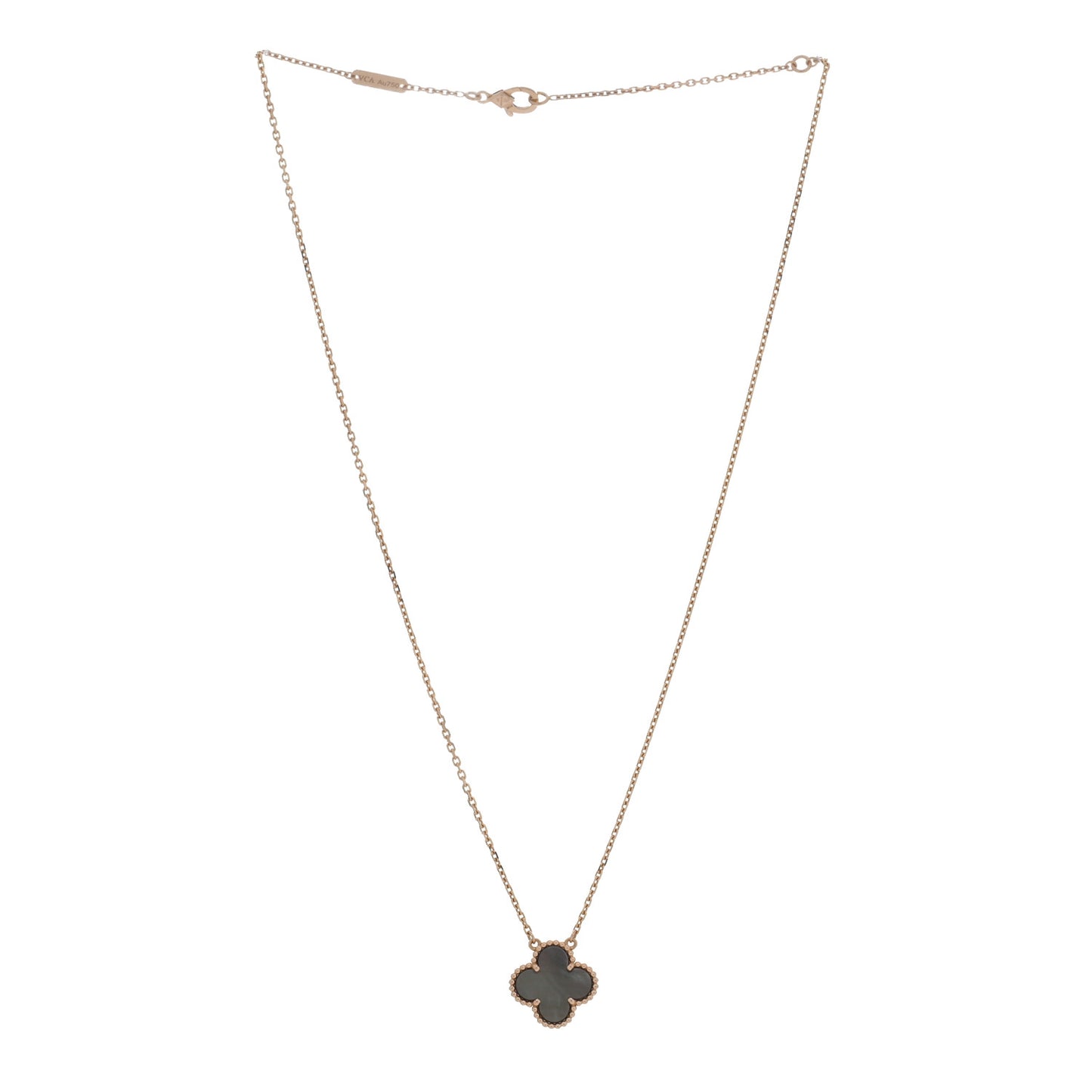 18K Rose Gold Gray Mother of Pearl Vintage Alhambra Pendant Necklace