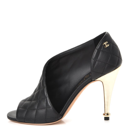 Chanel Calfskin Quilted Peep Toe Pumps 37 Black 1 of 8
