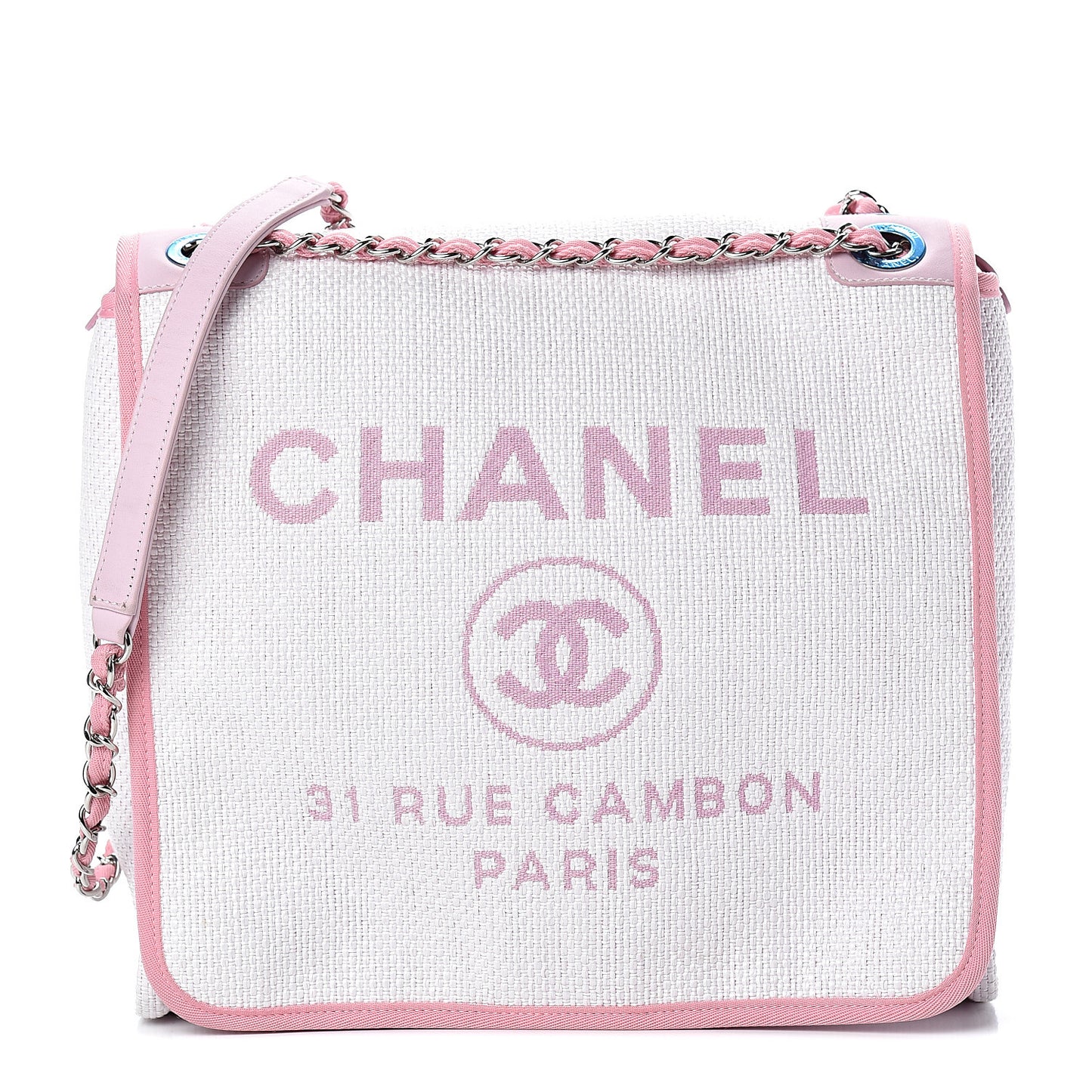 Woven Straw Raffia Small Deauville Messenger Pink