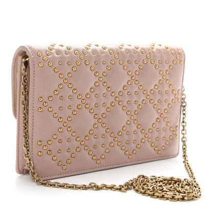 Christian Dior Lambskin Cannage Studded Dioraddict Wallet on Chain Clutch Nude 3 of 9