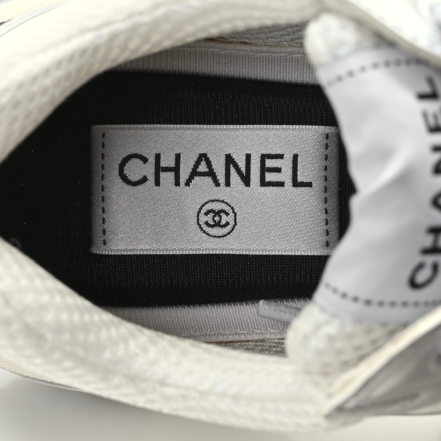 Chanel Fabric Laminated Calfskin Stretch CC Sneakers 36.5 White Silver 8 of 10