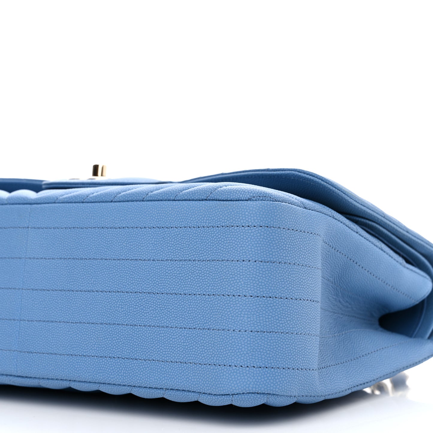 Caviar Flat Chevron Quilted Jumbo Double Flap Blue