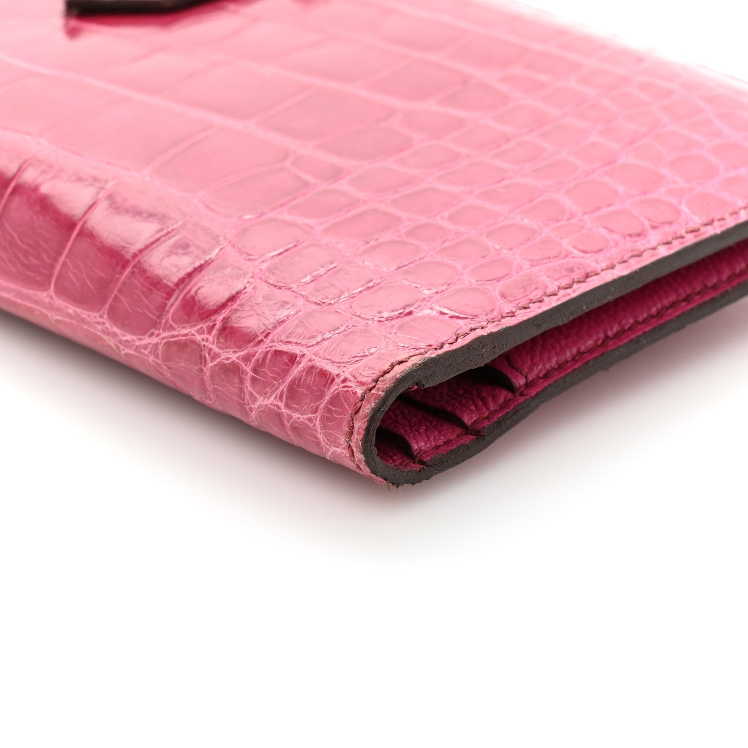 Hermes Shiny Alligator Bearn Wallet Rose Scheherazade 11 of 16