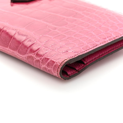Hermes Shiny Alligator Bearn Wallet Rose Scheherazade 11 of 16