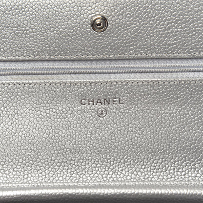 Chanel Metallic Caviar Quilted Wallet on Chain WOC Silver 6 of 11
