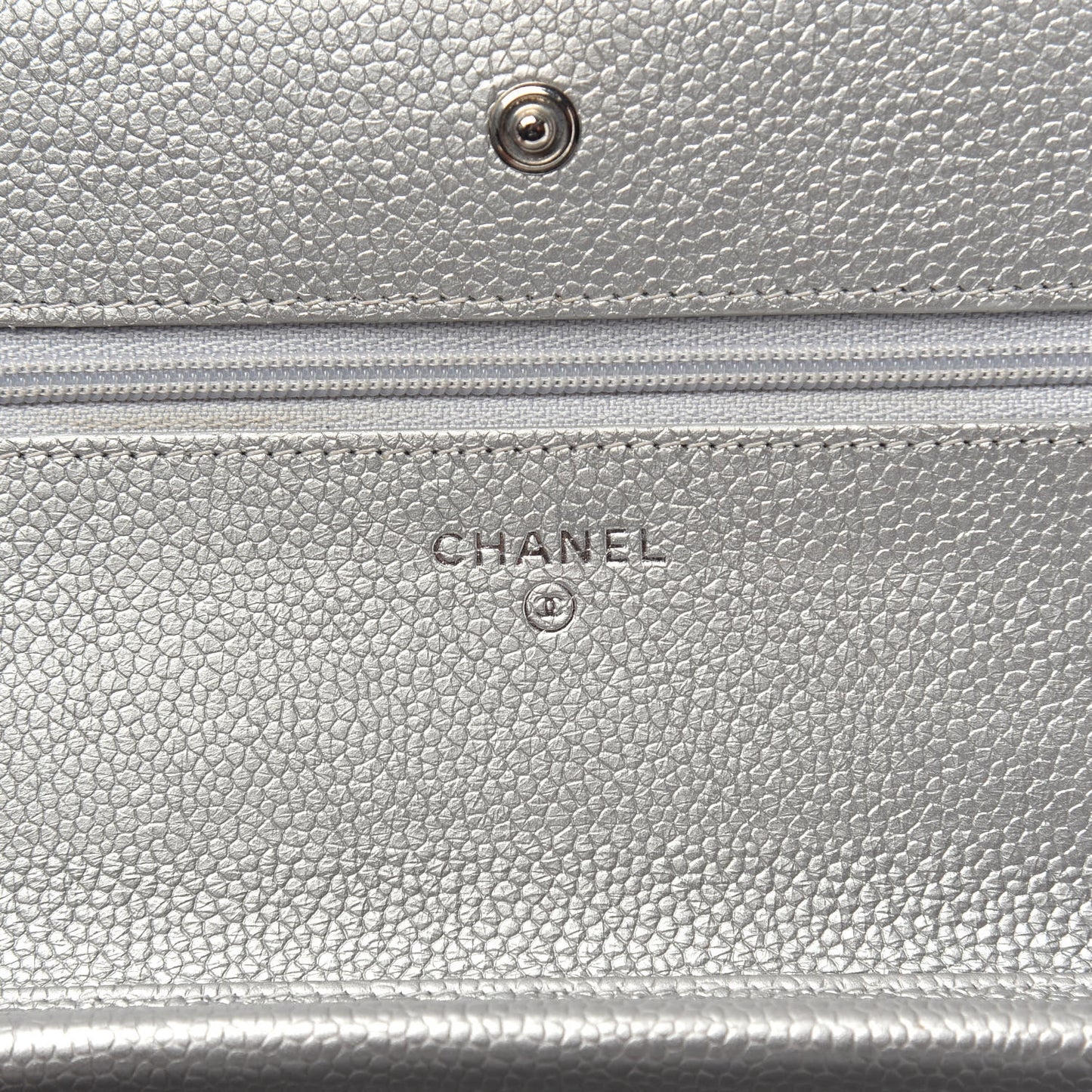 Metallic Caviar Quilted Wallet on Chain WOC Silver