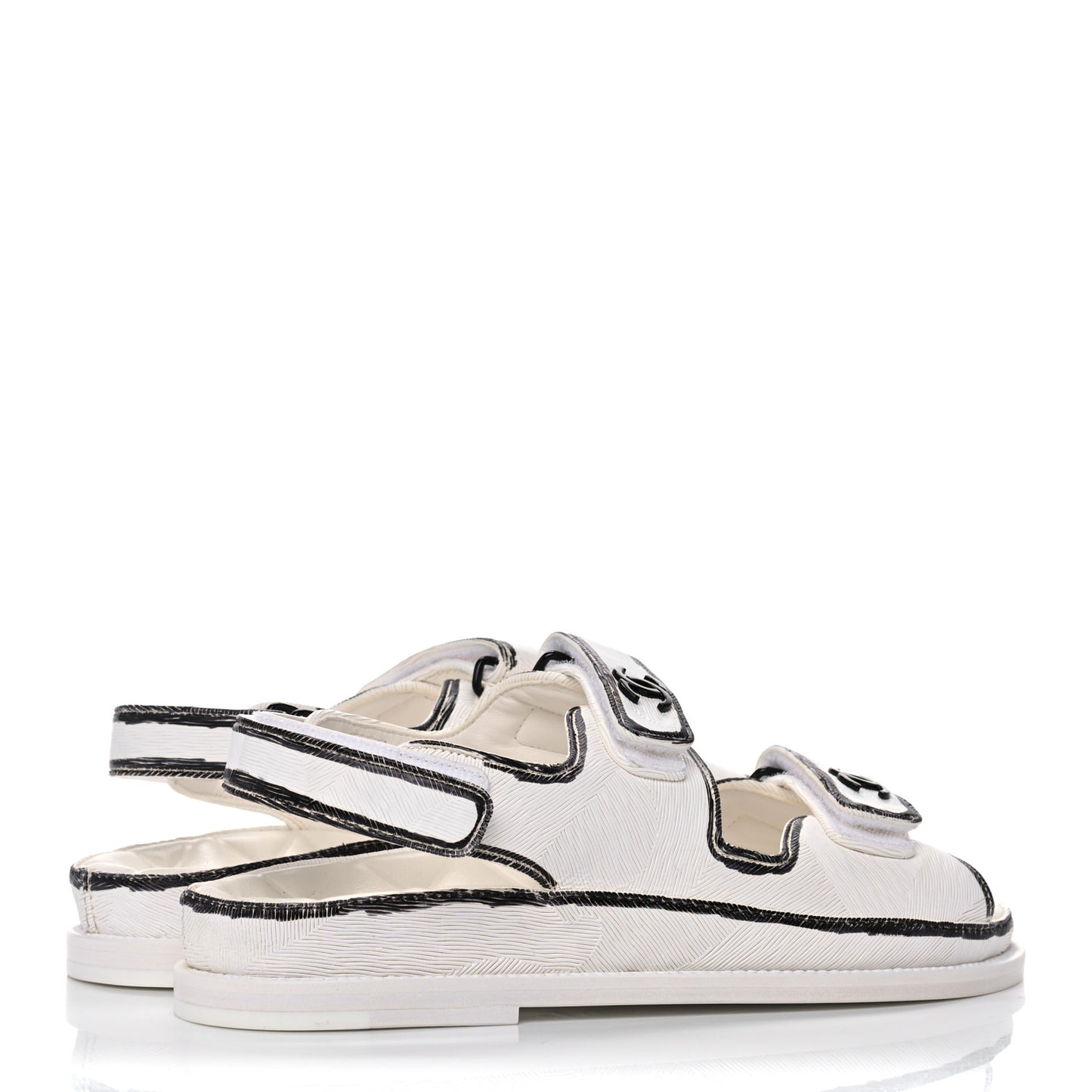 Calfskin Printed Velcro Dad Sandals 38 White Black