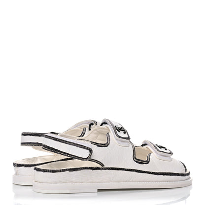 Chanel Calfskin Printed Velcro Dad Sandals 38 White Black 4 of 9