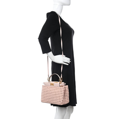 Fendi Nappa Woven Mini Peekaboo Iconic Satchel Rosa Confetto 2 of 11