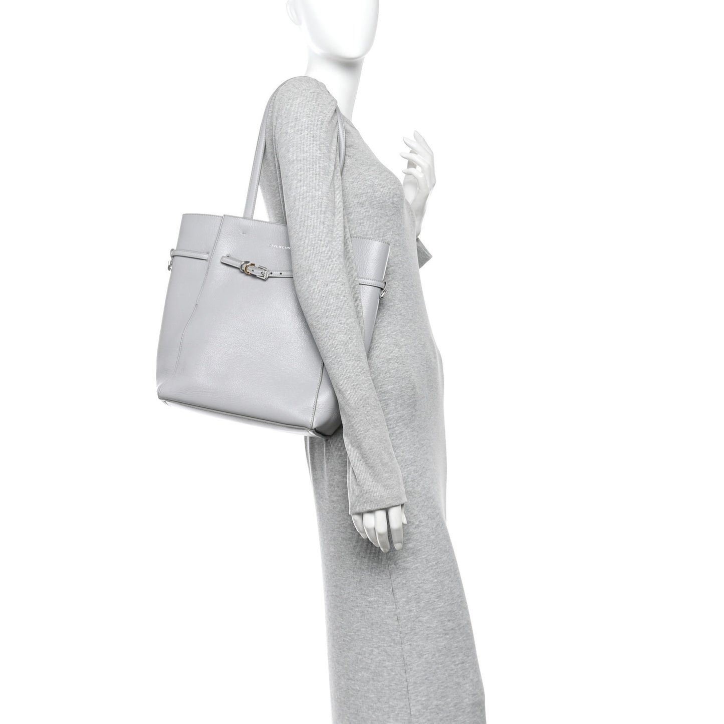 Calfskin Voyou Small North South Tote  Light Grey