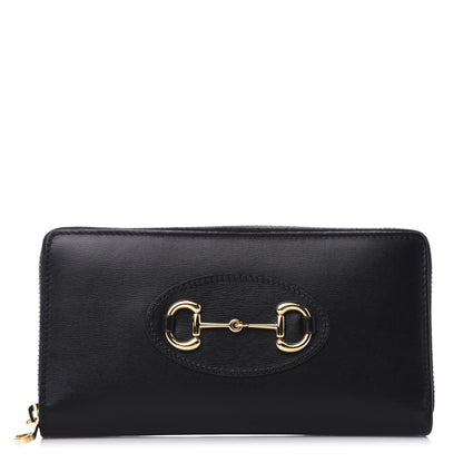 Gucci Boarded Plutone Calfskin Horsebit 1955 Zip Around Wallet Black 1 of 6